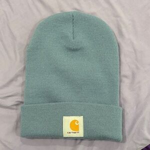 Carhartt Knit Beanie in Seafoam with Yellow Logo Patch